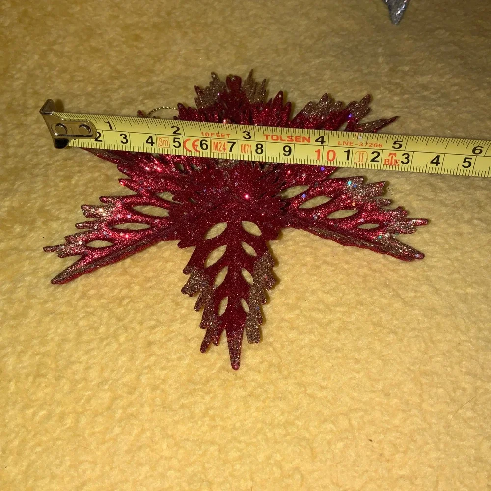 Glitter Snowflake Christmas Ornaments Set of 2 Red Silver Holiday‎ Decor
